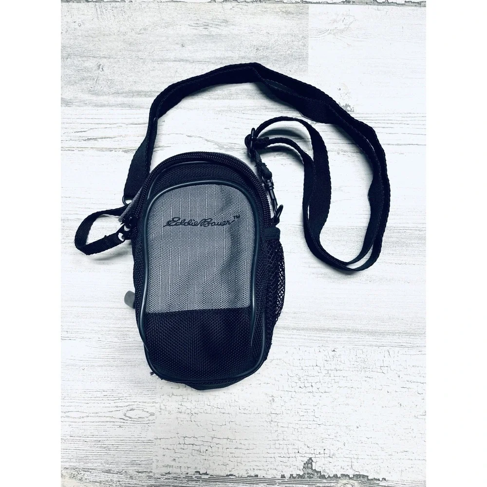 Vintage Eddie Bauer Camera Bag Gray Crossbody Travel Nylon Zip Pocket Pouch